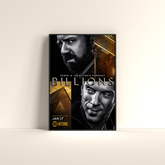 Billions TV show poster by Dripster featuring main characters with bold text and cityscape background